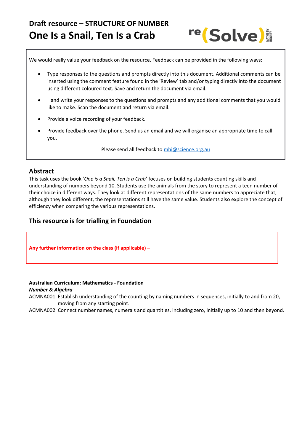 Draft Resource STRUCTURE of NUMBER