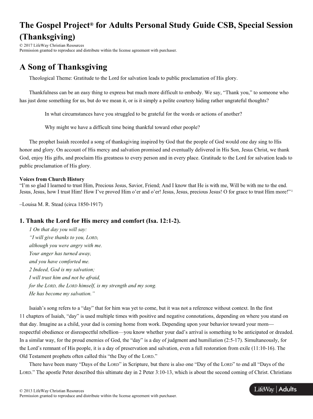 The Gospel Project for Adults Personal Study Guide CSB, Special Session (Thanksgiving)