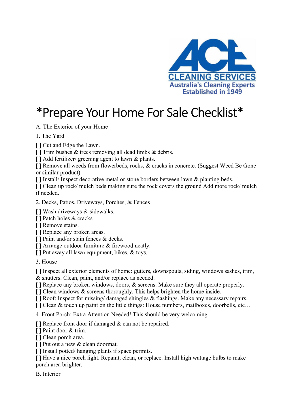 *Prepare Your Home for Sale Checklist*