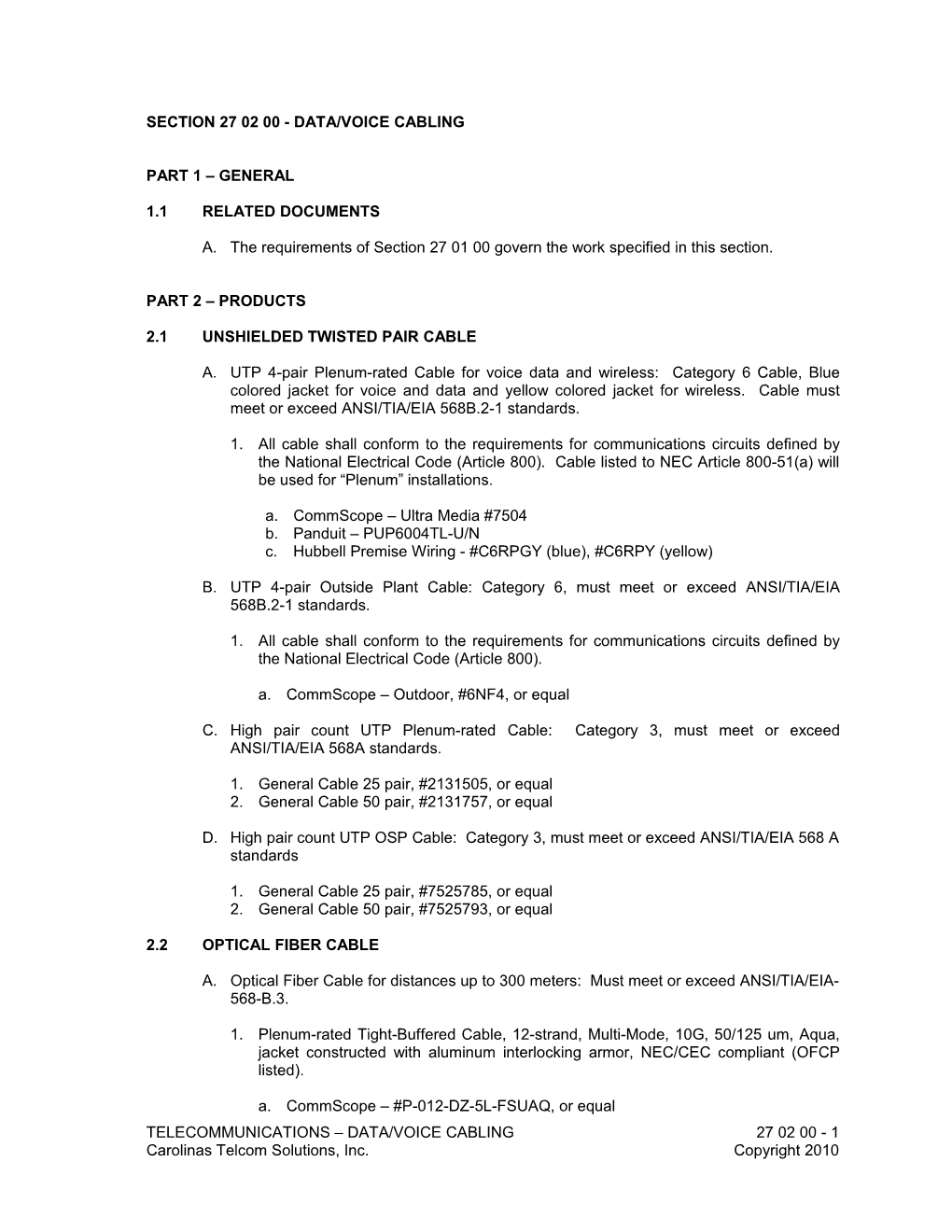 Section 27 02 00 - Data/Voice Cabling