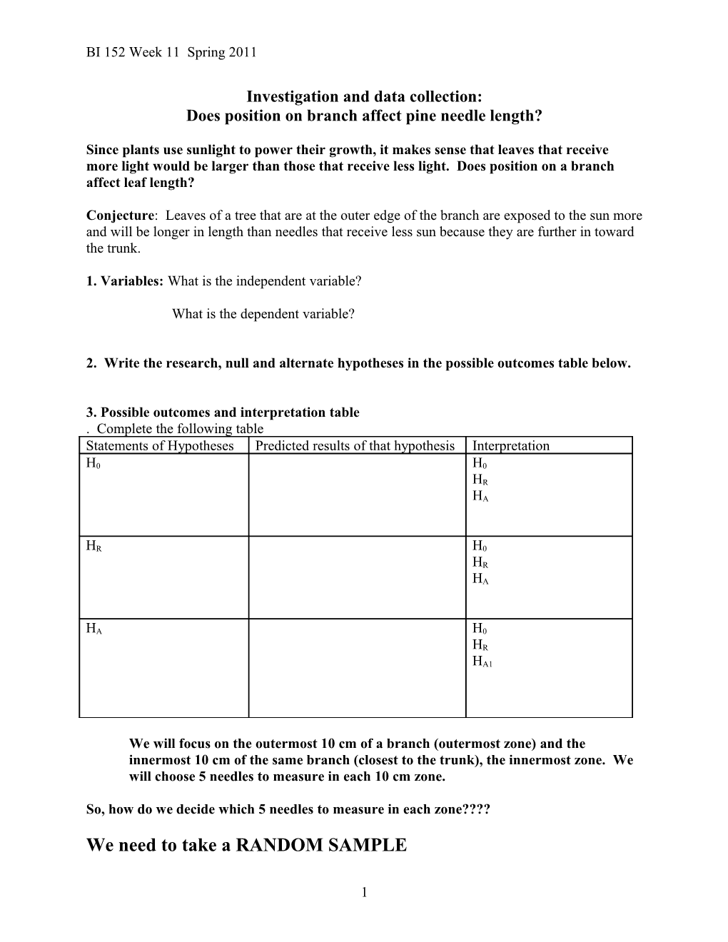 Investigation and Data Analysis: Pine Needle Length