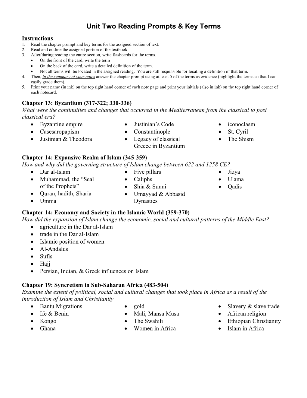 Unit 2: Post-Classical Era, 600-1450