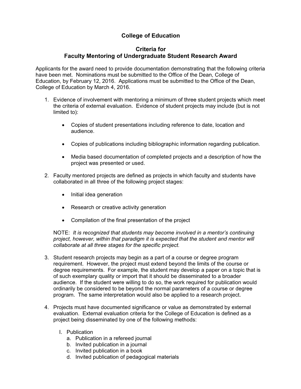 Faculty Mentoring of Undergraduate Student Research Award