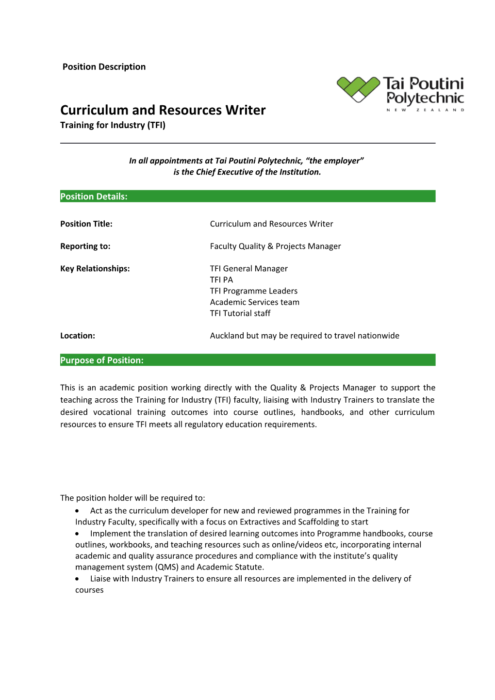 Curriculum and Resources Writer