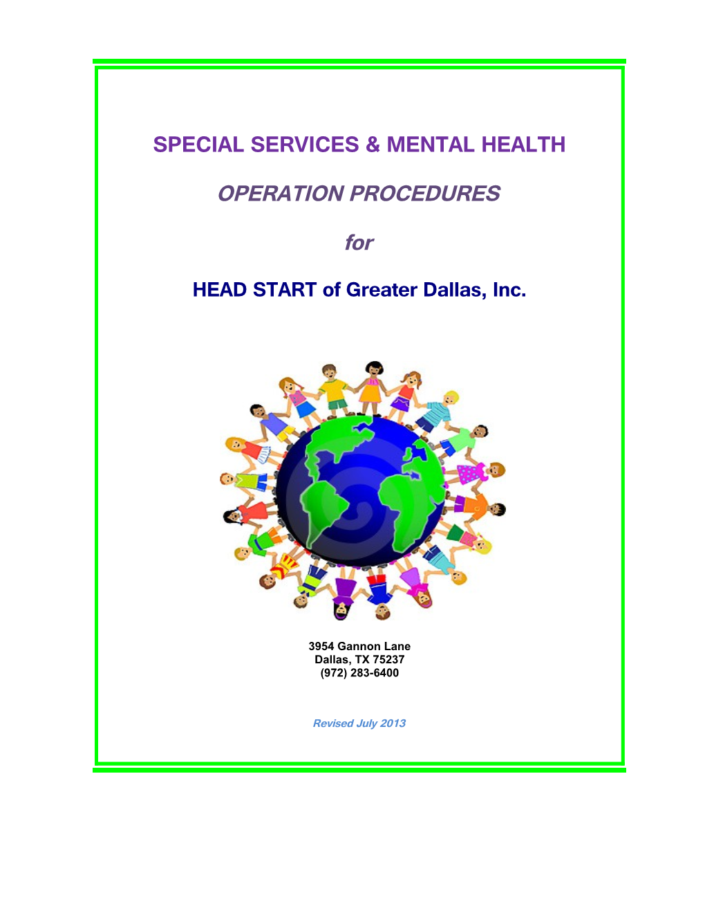 Special Services and Mental Health Operation Procedures