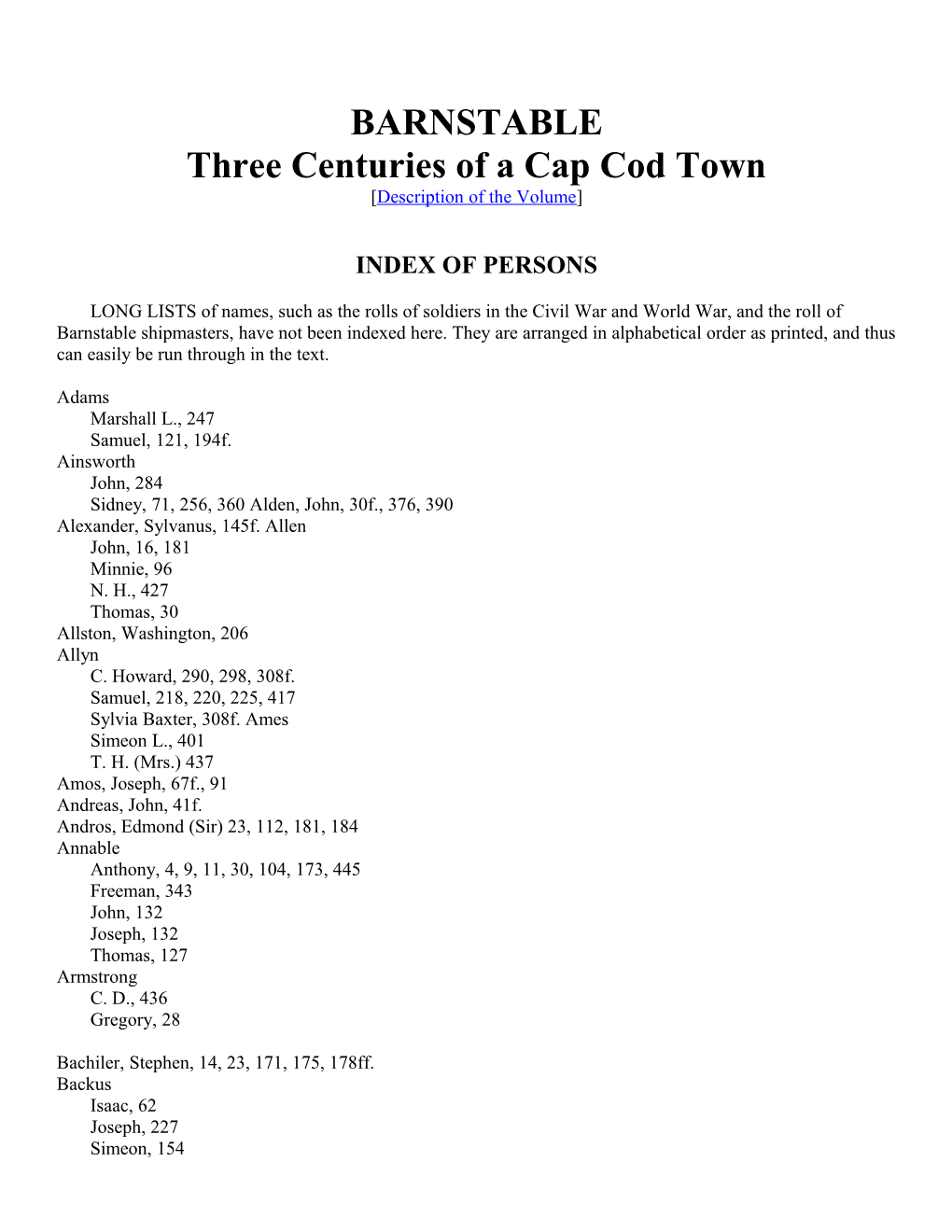 Three Centuries of a Cap Cod Town