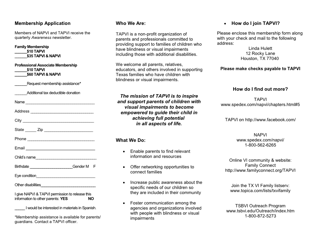 TAPVI Membership Application