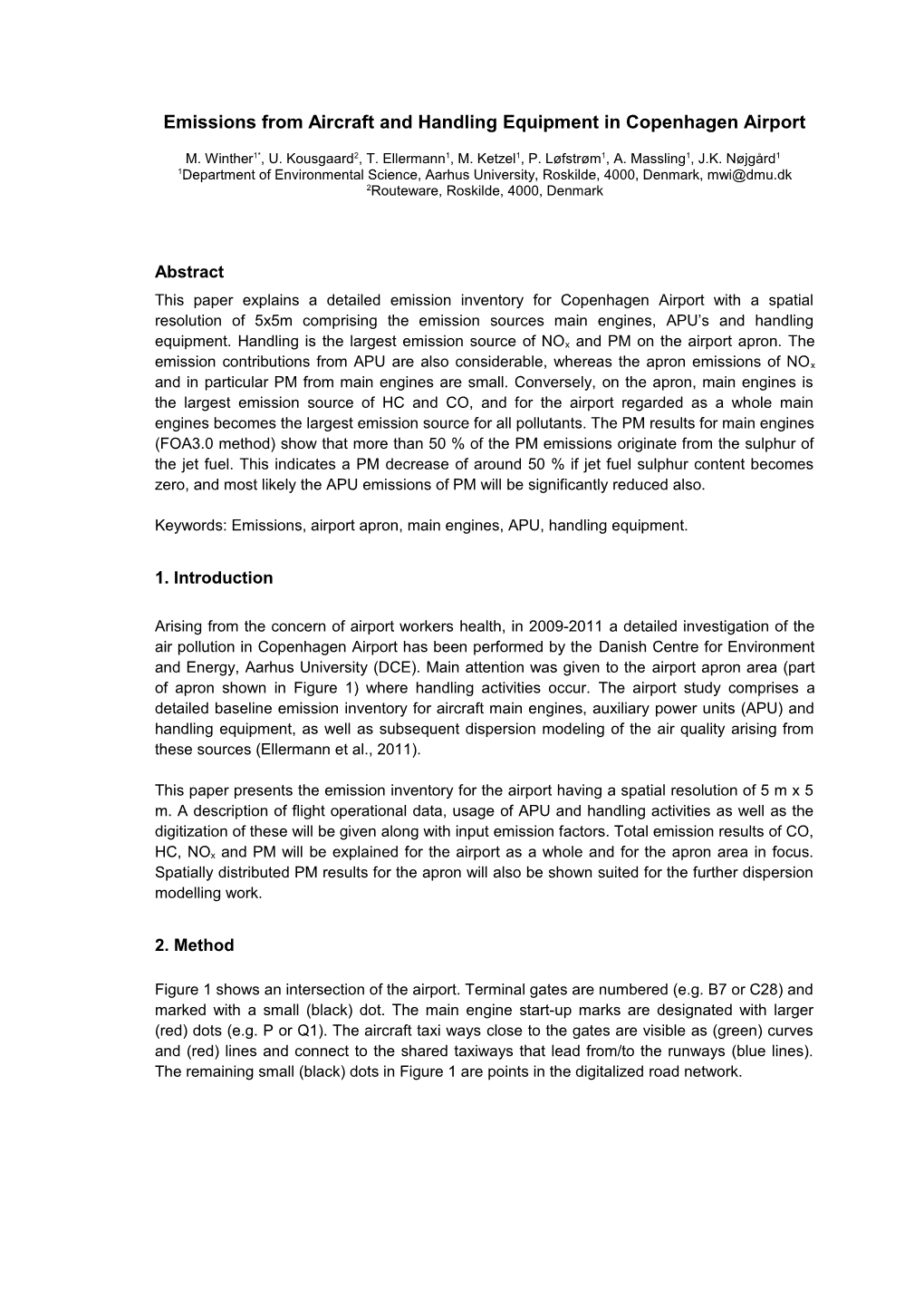 Emissions from Aircraft and Handling Equipment in Copenhagen Airport