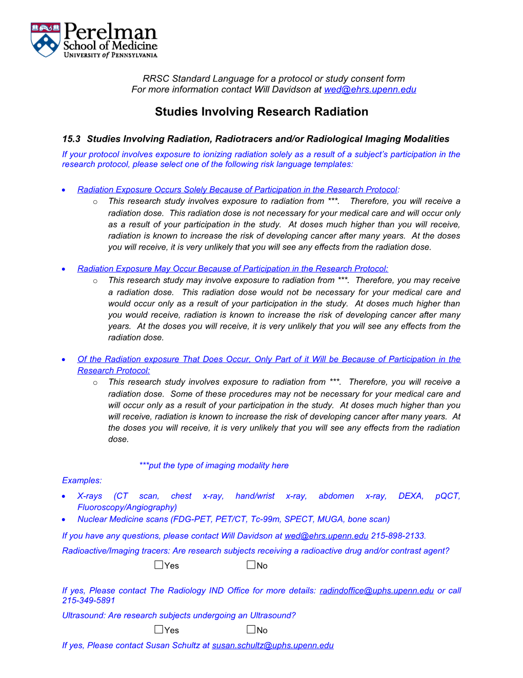 RRSC Standard Language for a Protocol Or Study Consent Form