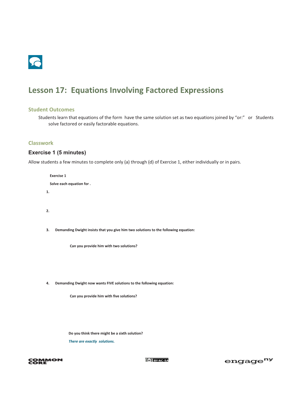 Lesson 17: Equations Involving Factored Expressions
