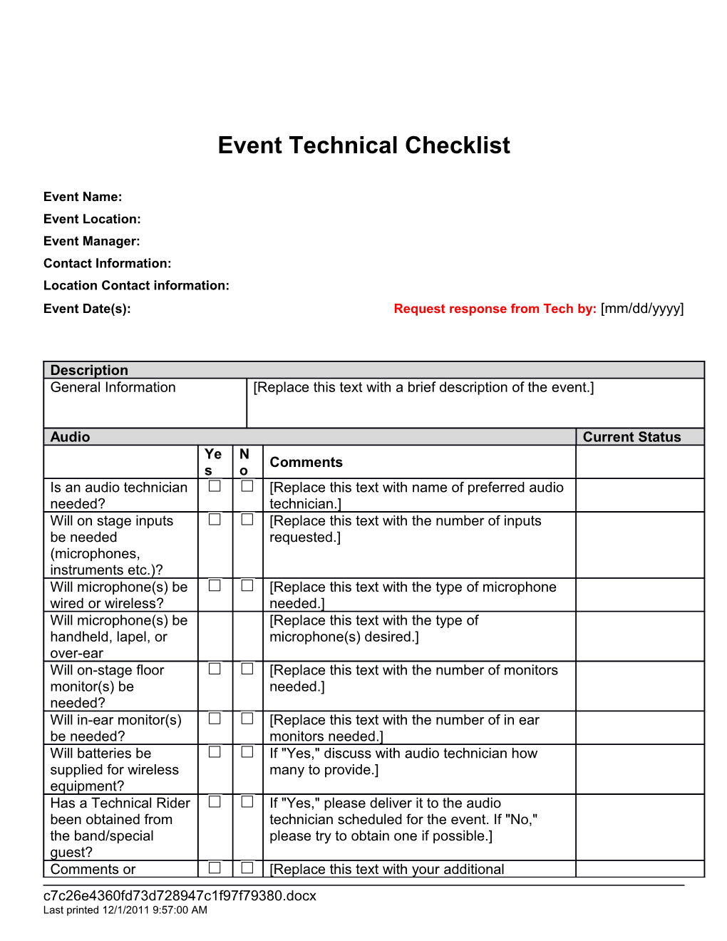 Eventtechnical Checklist