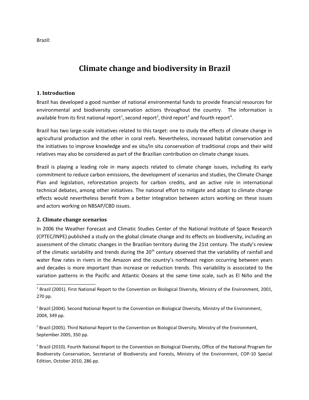 Climate Change and Biodiversity in Brazil