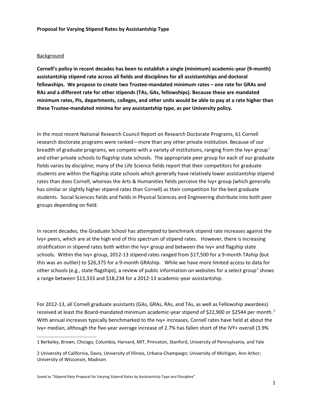 Proposal for Varying Stipend Rates by Assistantship Type