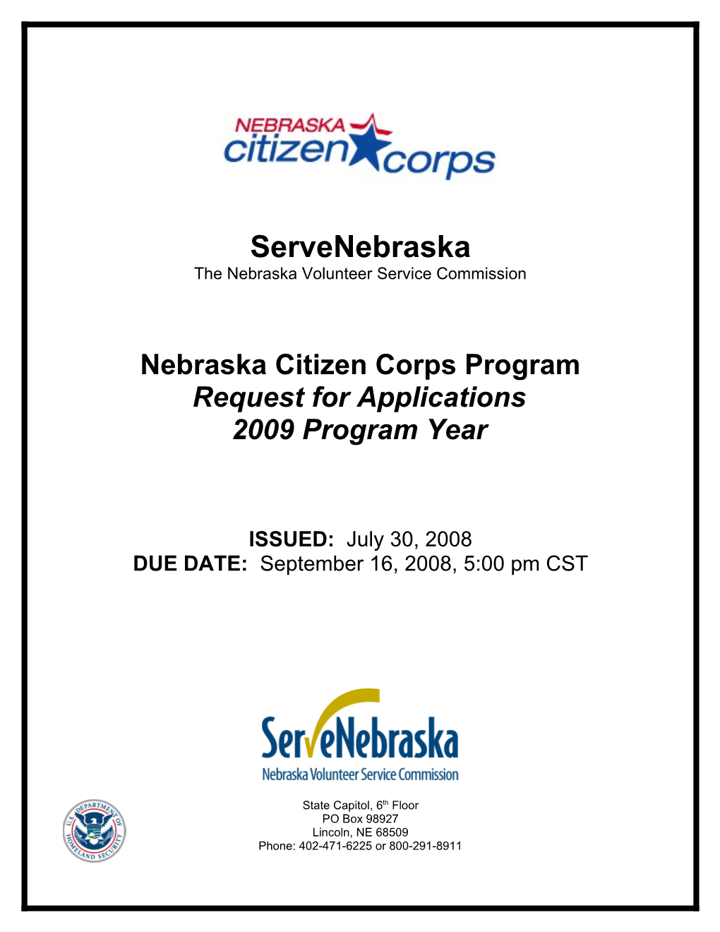 Applications for Citizen Corps Grants for Calendar Year 2008 Are Due in the Nebraska Volunteer