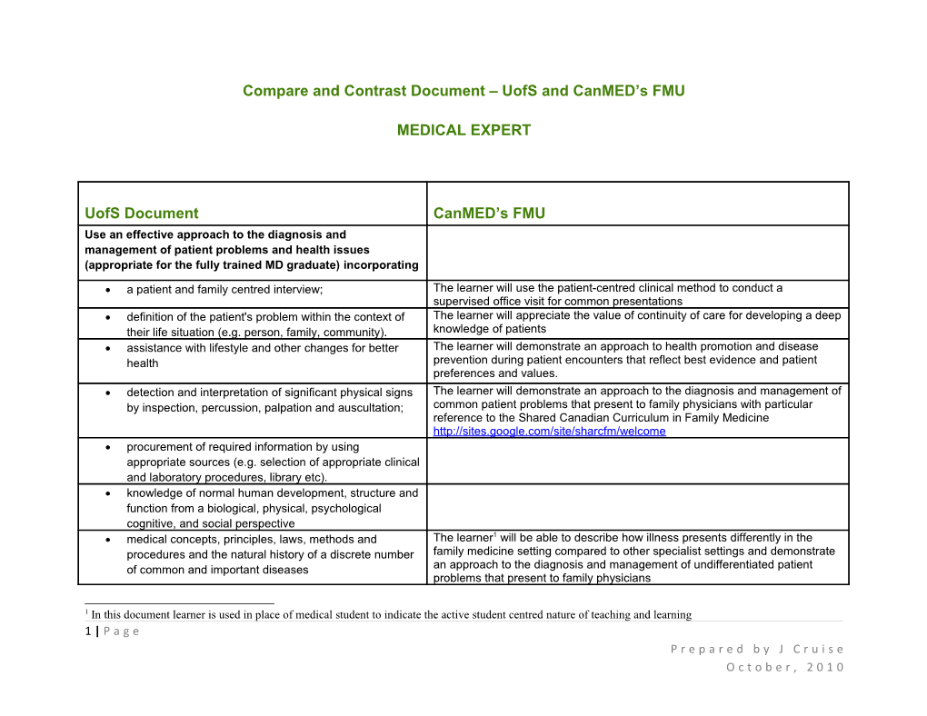Compare and Contrast Document Uofs and Canmed S FMU