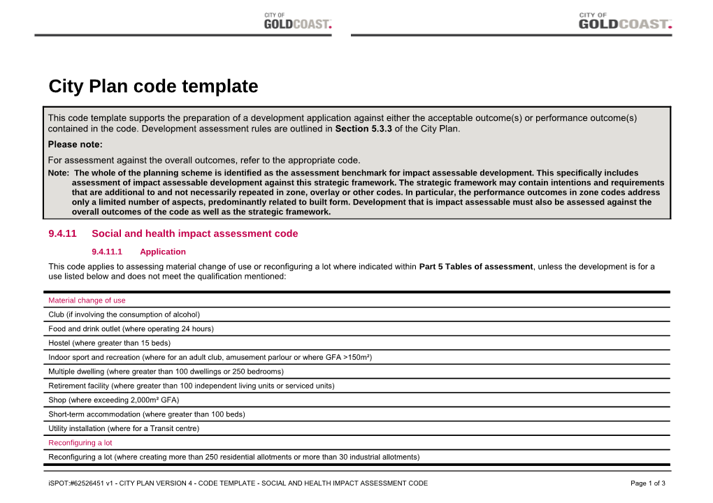 Social and Health Impact Assessment Code