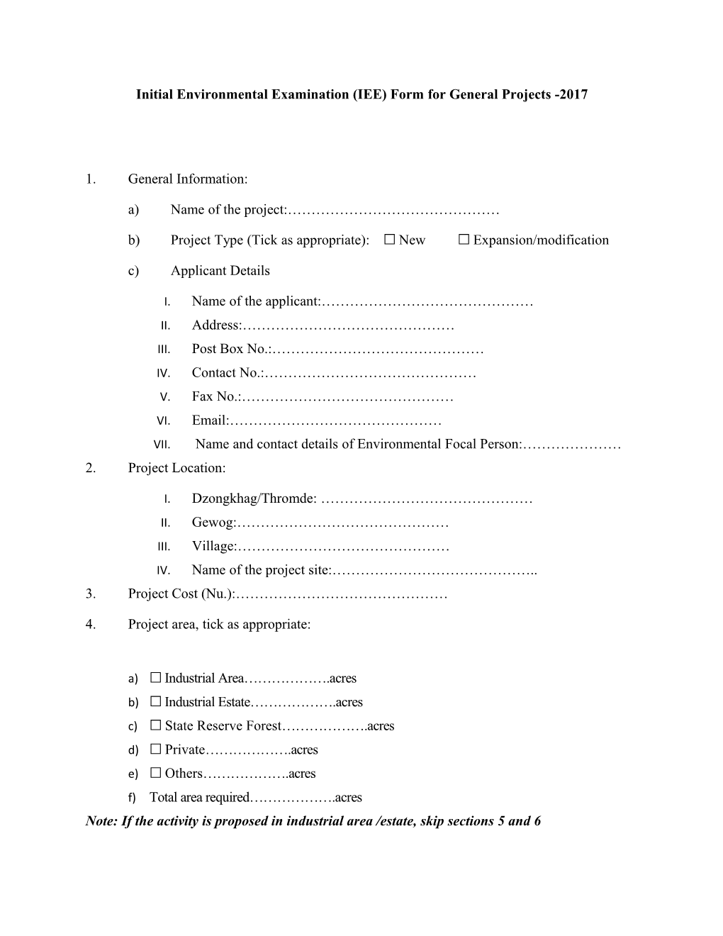 Initial Environmental Examination (IEE) Form for General Projects -2017