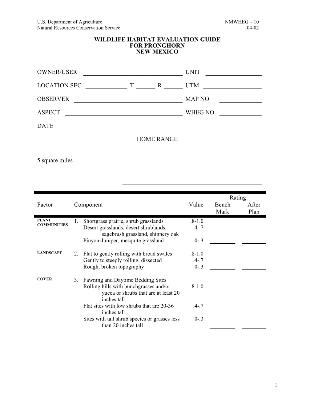 Wildlife Habitat Evaluation Guide