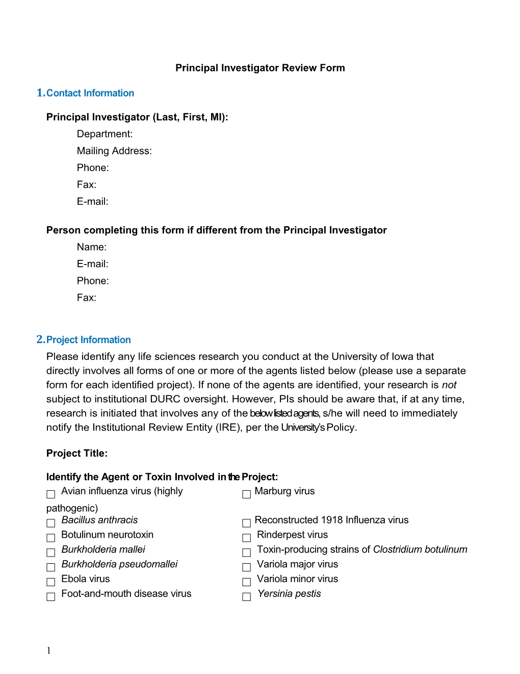 Principal Investigator Review Form