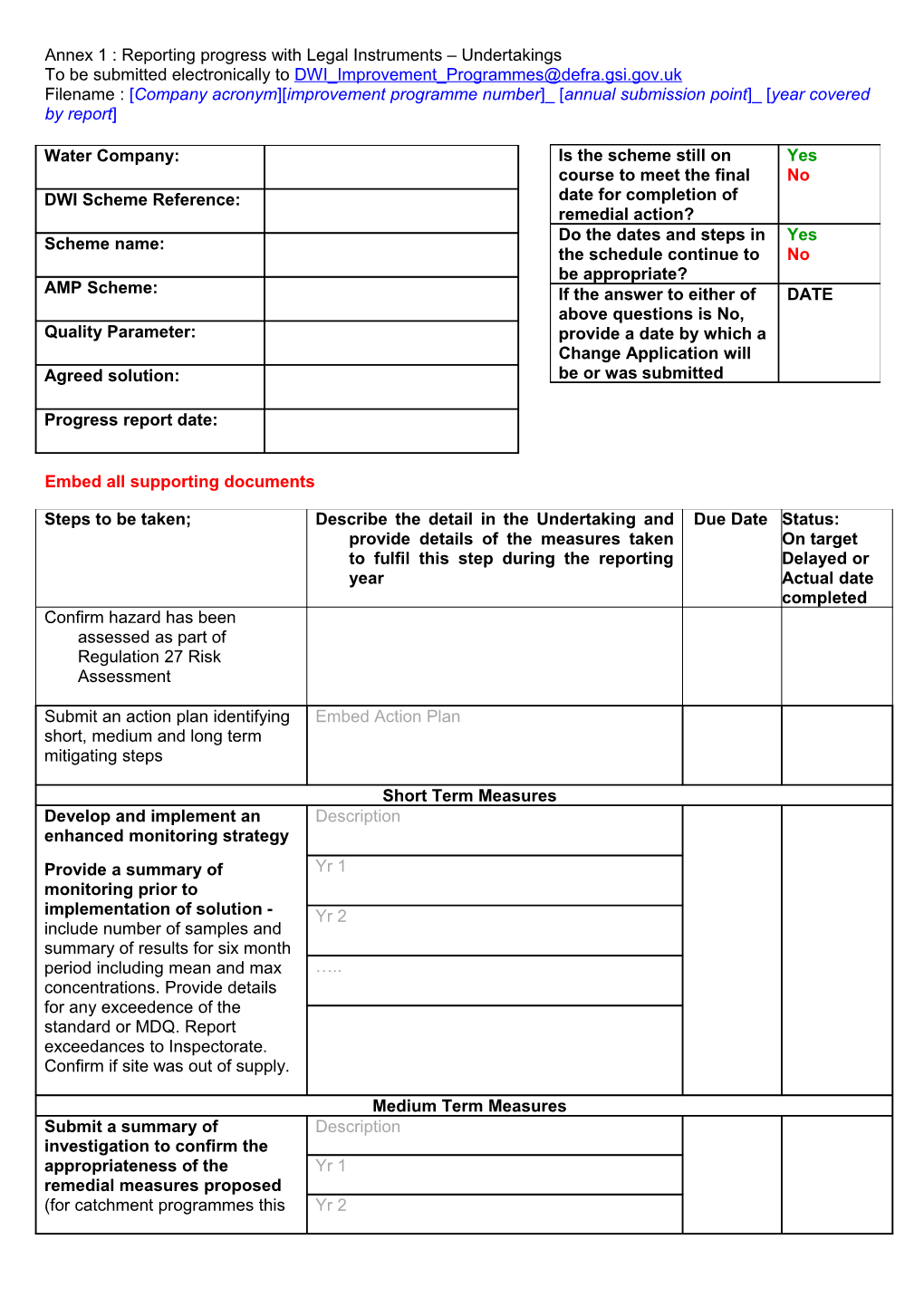 Annex 1 : Reporting Progress with Legal Instruments Undertakings