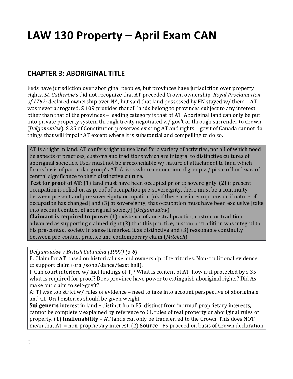 LAW 130 Property April Exam CAN