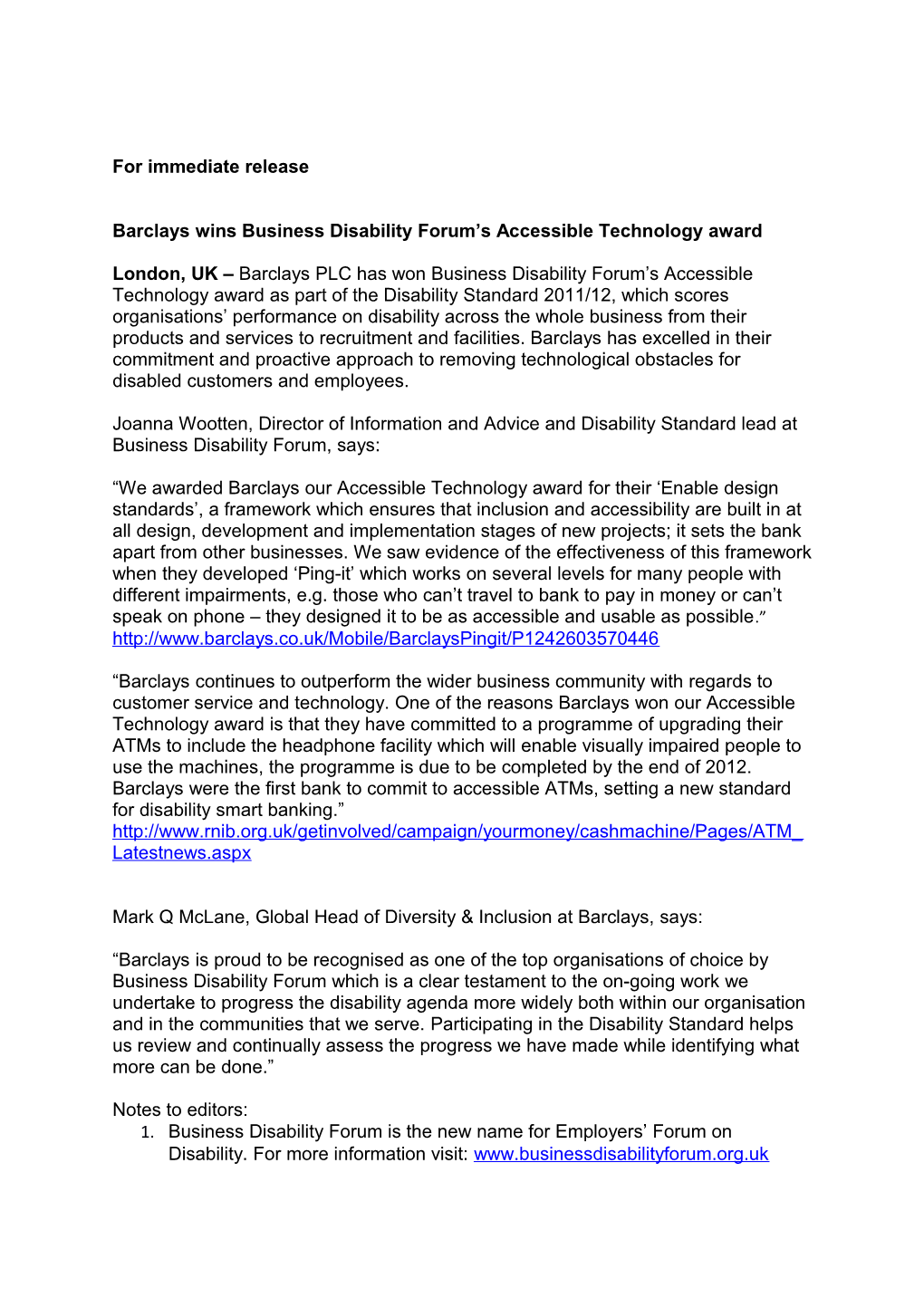 Barclays Wins Business Disability Forum S Accessible Technology Award