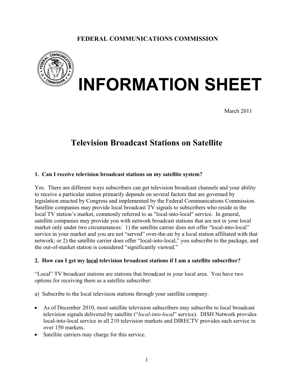 Satellite Home Viewer Improvement Act Fact Sheet