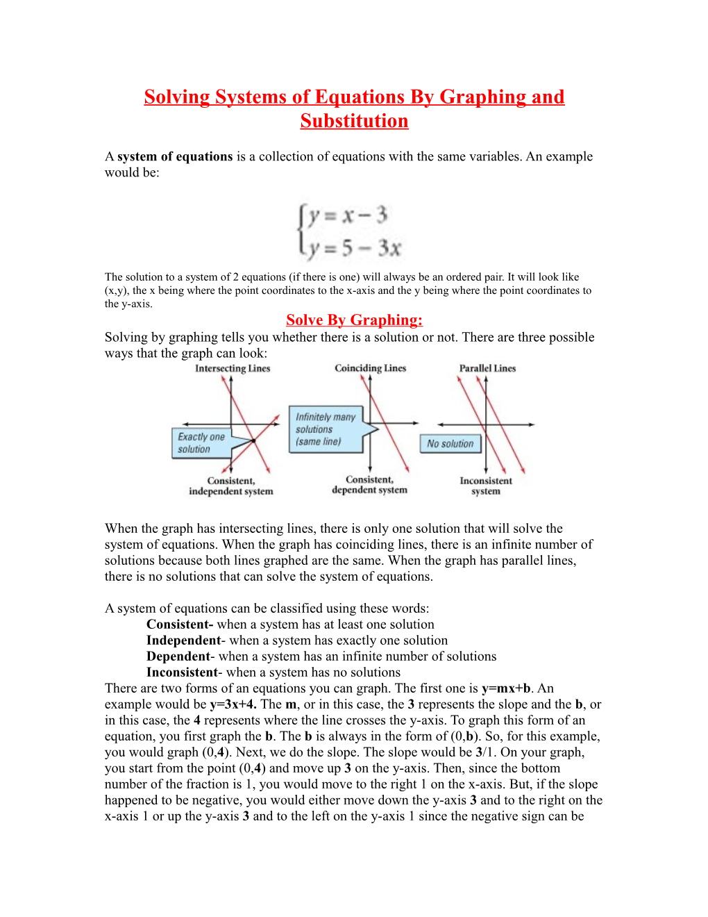 Solving Systems of Equations by Graphing and Substitution