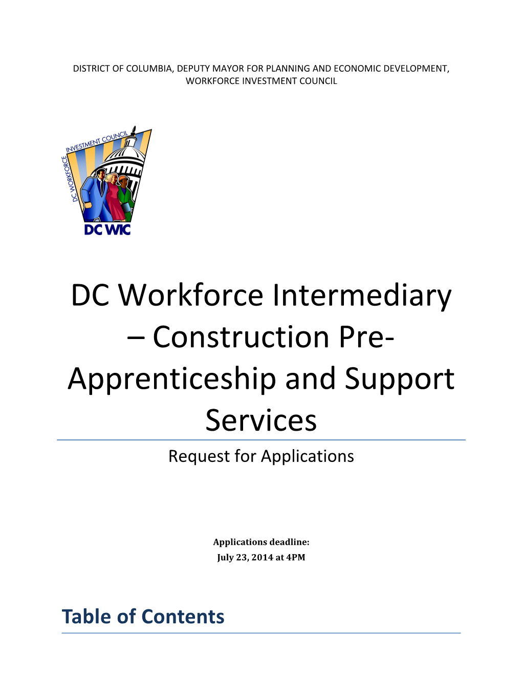 DC Workforce Intermediary Construction Pre-Apprenticeship and Support Services