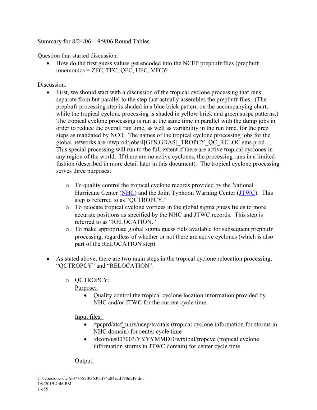 8/24/06 Round Table Summary