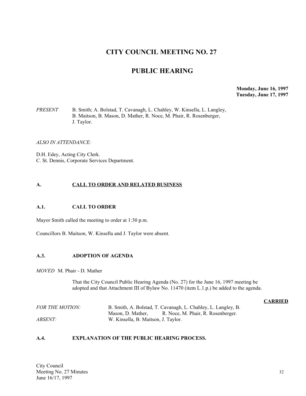 City Council Meeting No. 27
