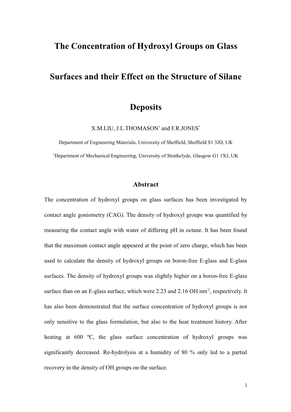 High Resolution XPS Analysis of Silanes Treated Model E-Glass Surfaces