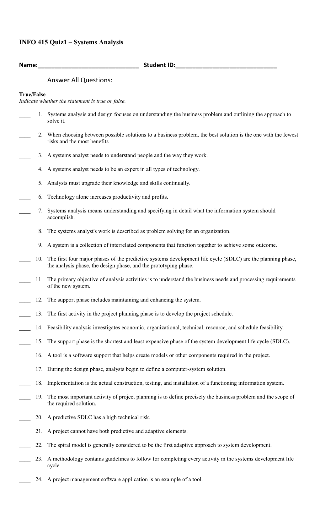 INFO 415 Quiz1 Systems Analysis