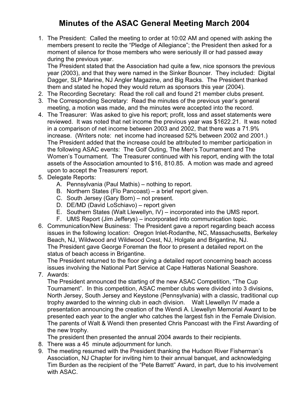 Minutes of the ASAC General Meeting March 2004