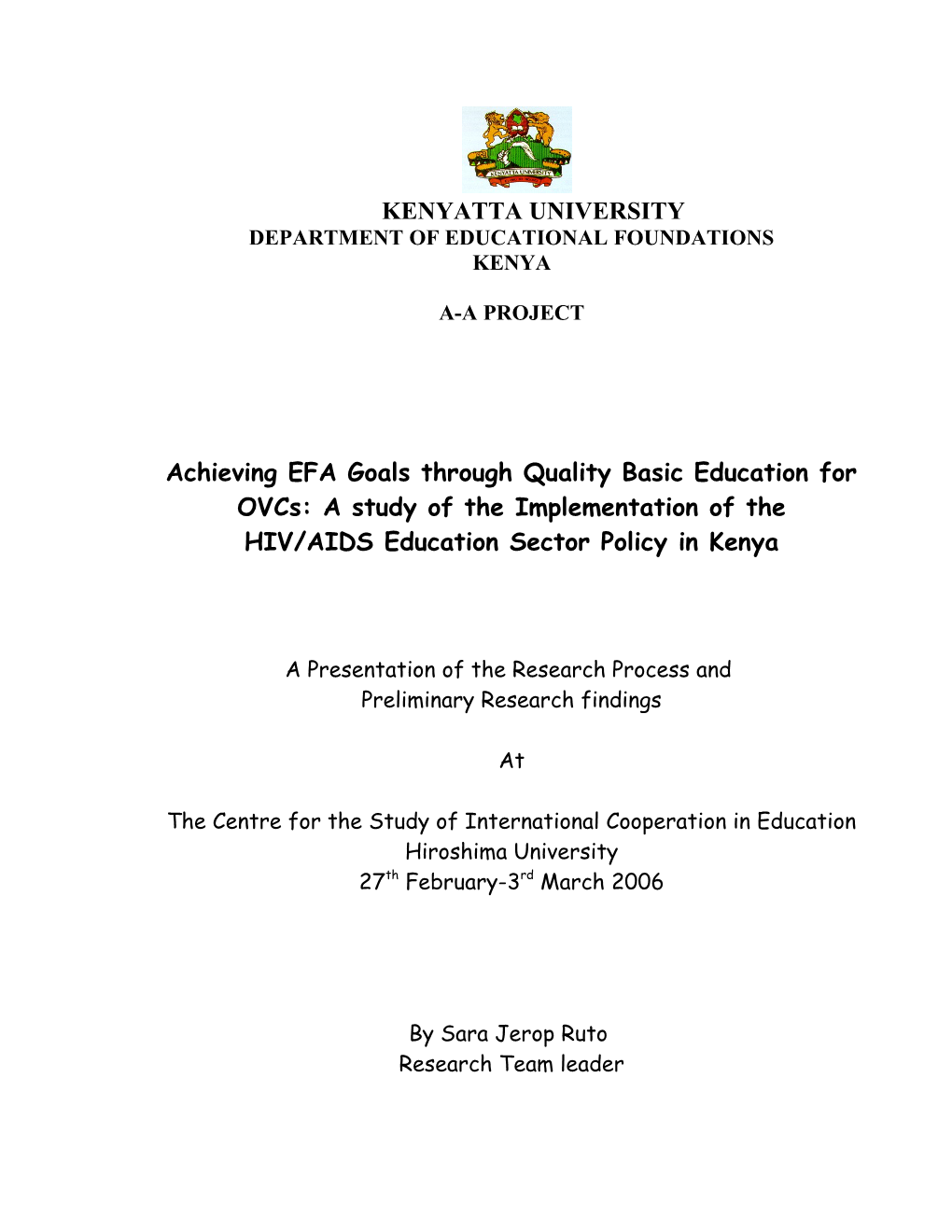 HIV/AIDS Education Sector Policy in Kenya