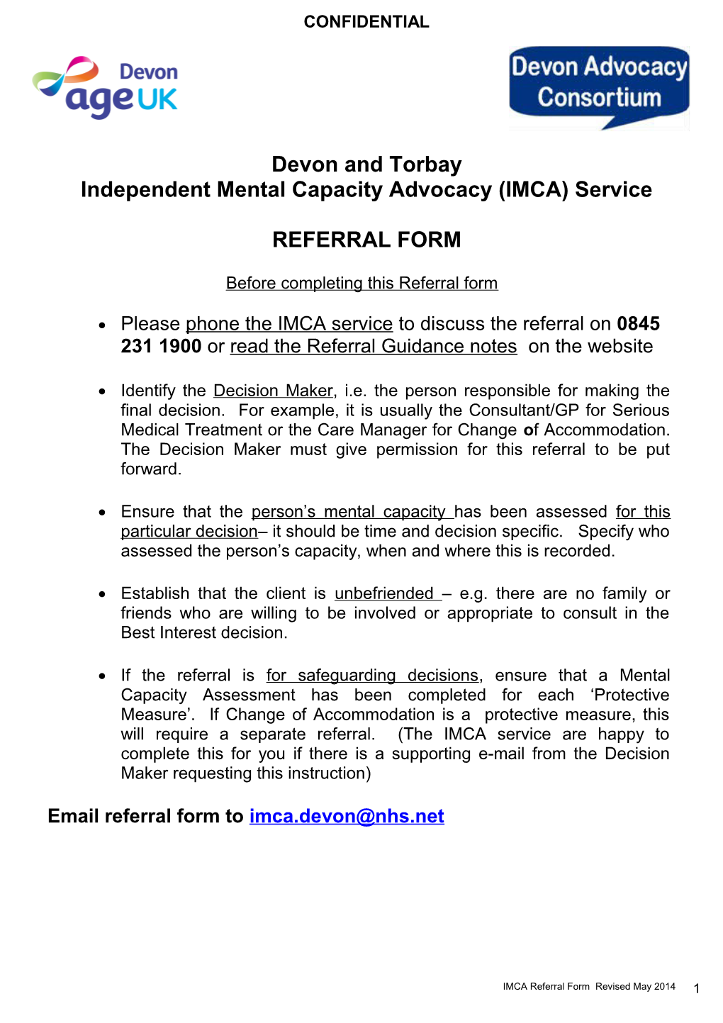 Independent Mental Capacity Advocacy (IMCA) Service