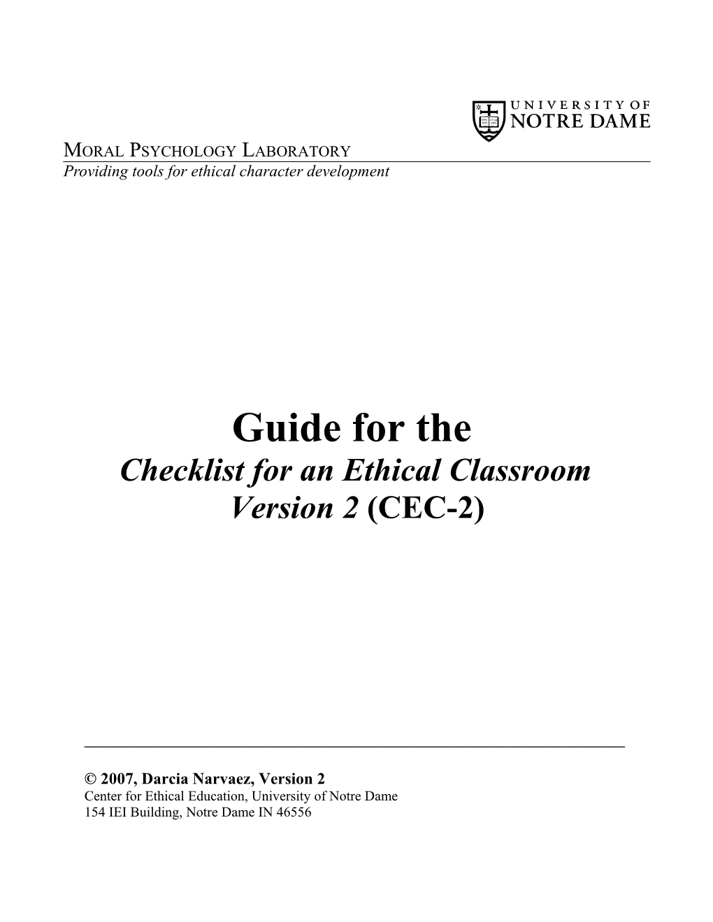Checklist for an Ethical Classroom Version 2(CEC-2)