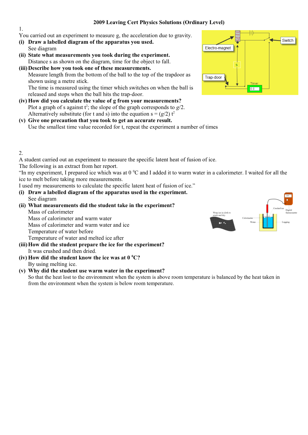 2009 Leaving Cert Physics Solutions (Ordinary Level)