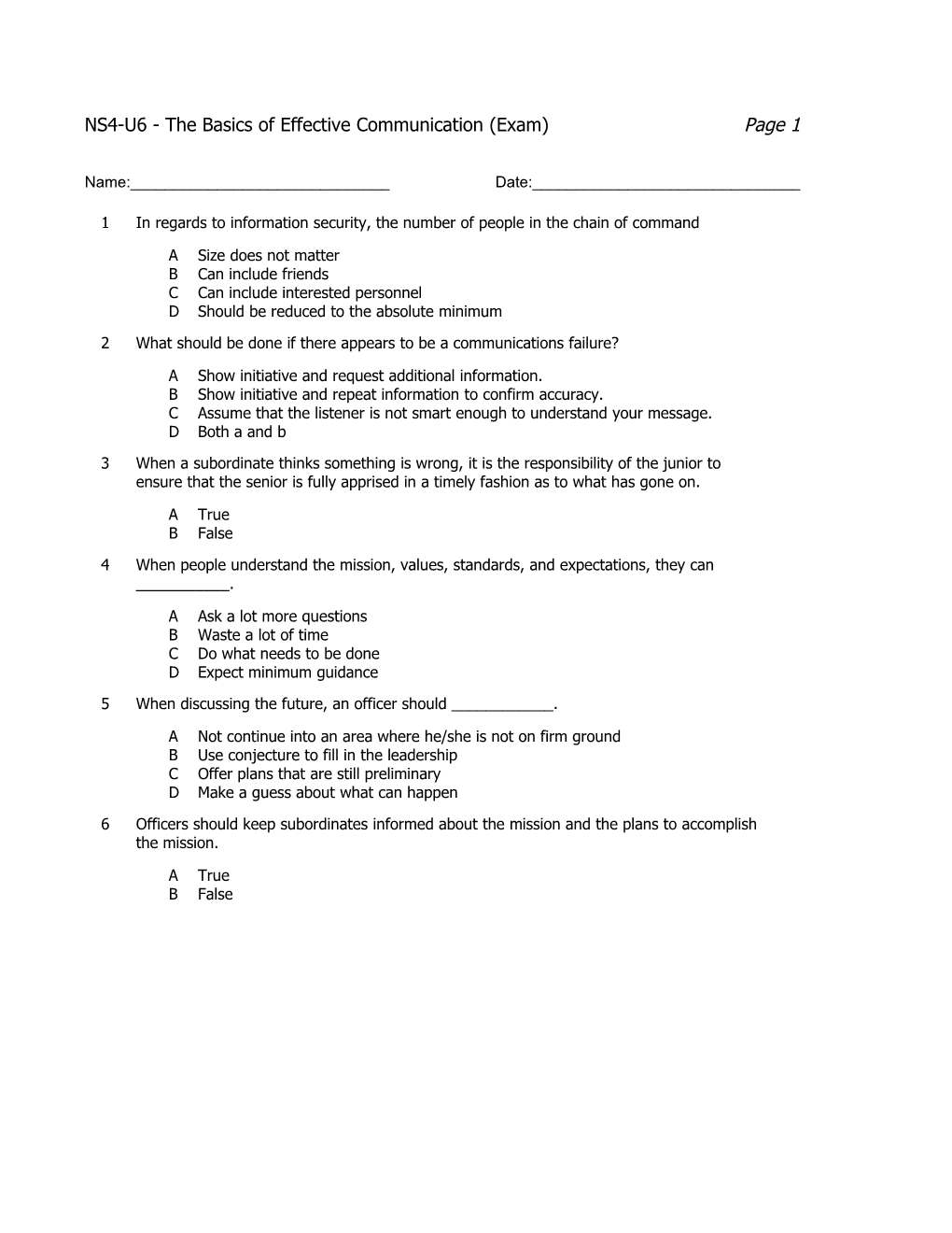 NS4-U6 - the Basics of Effective Communication (Exam)Page 1