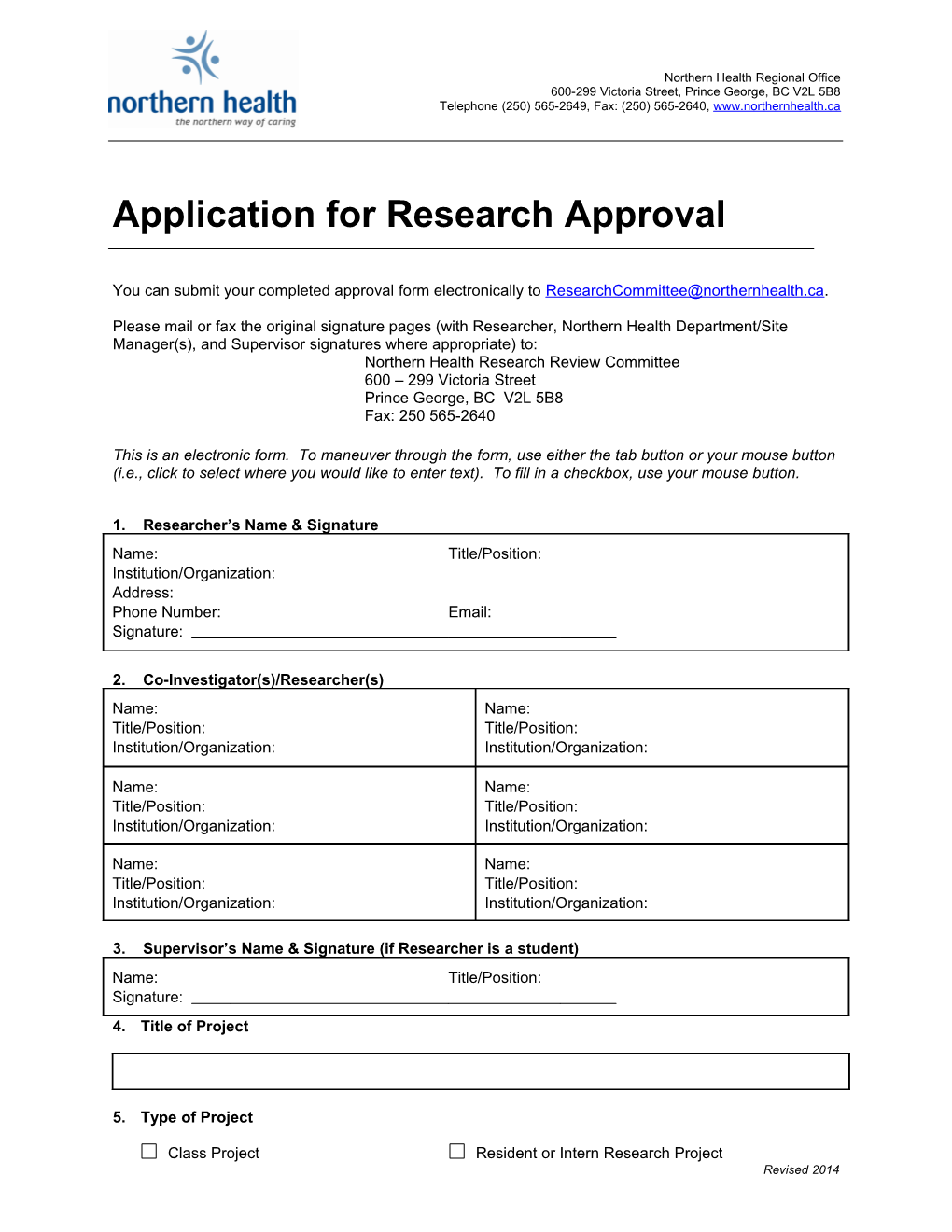 Application for Research Approvalpage 1