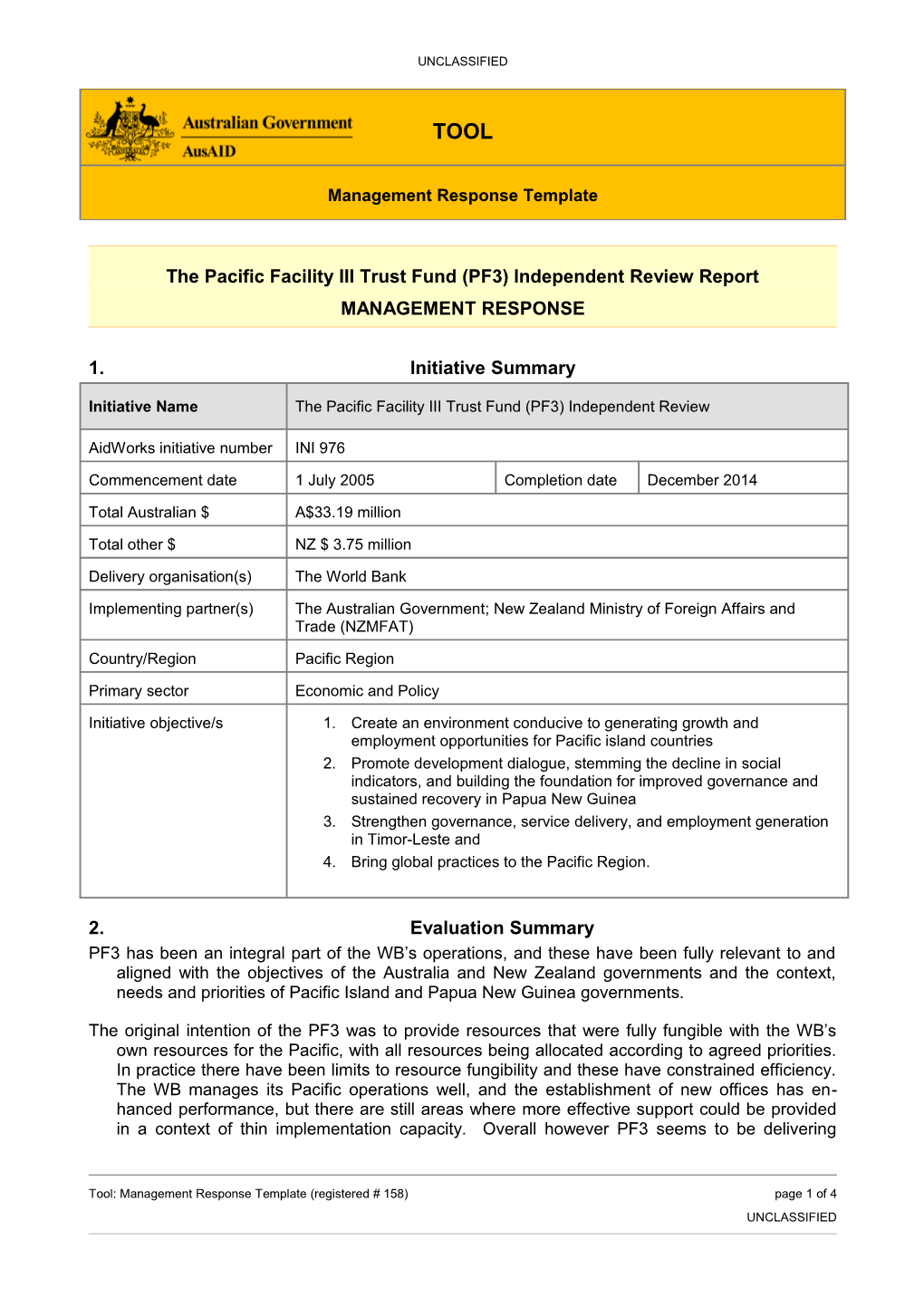 The Pacific Facility III Trust Fund (PF3) Independent Review Report