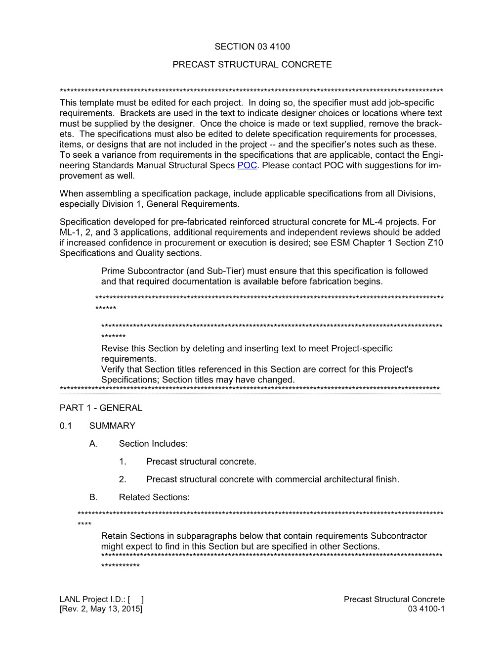 Section 03 4100 - Precast Structural Concrete