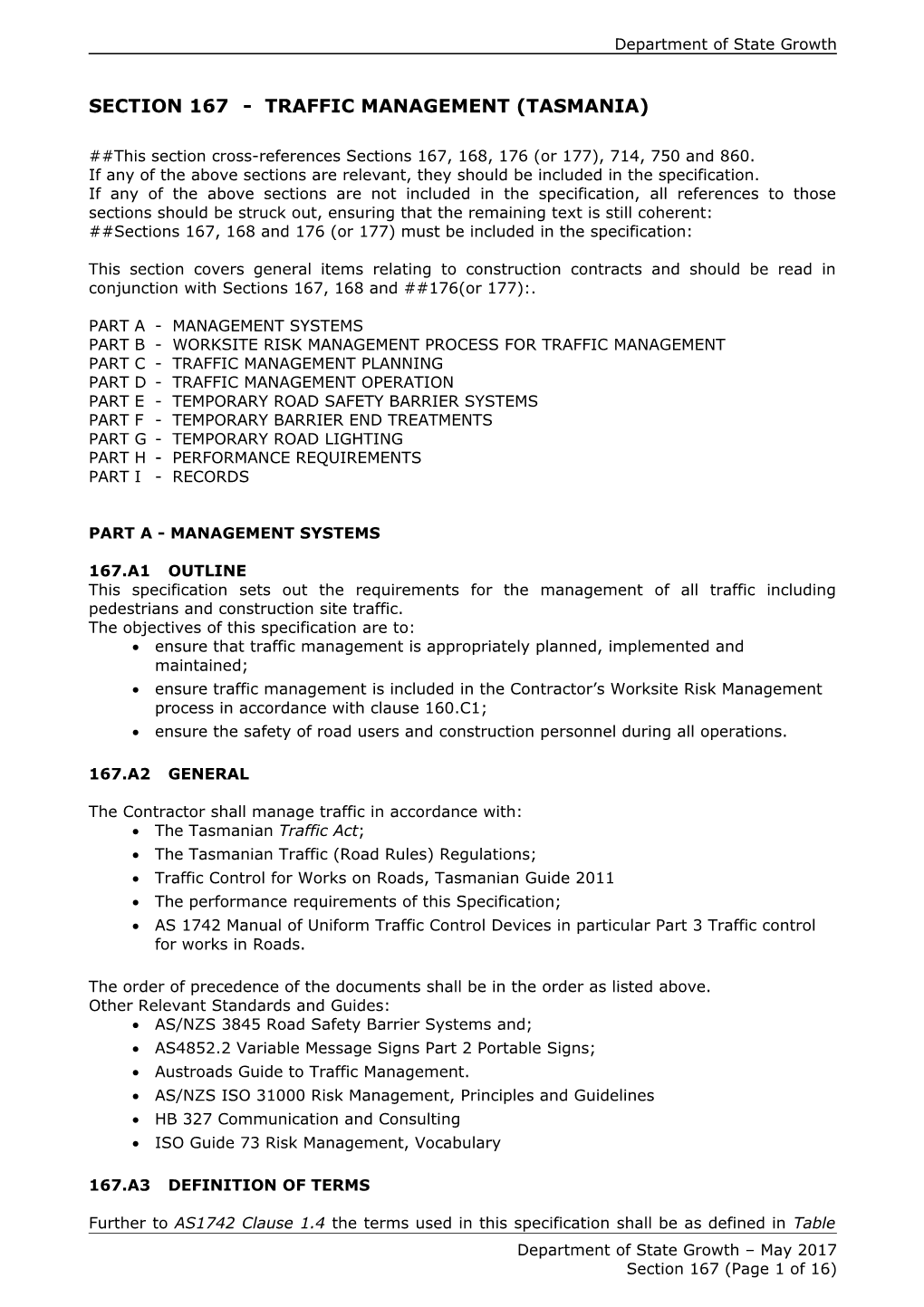 Section167traffic Management (Tasmania)