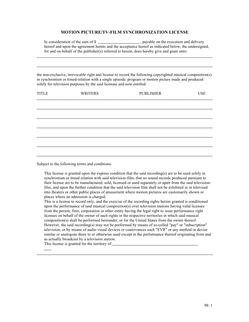 Motion Picture/Tv-Film Synchronization License