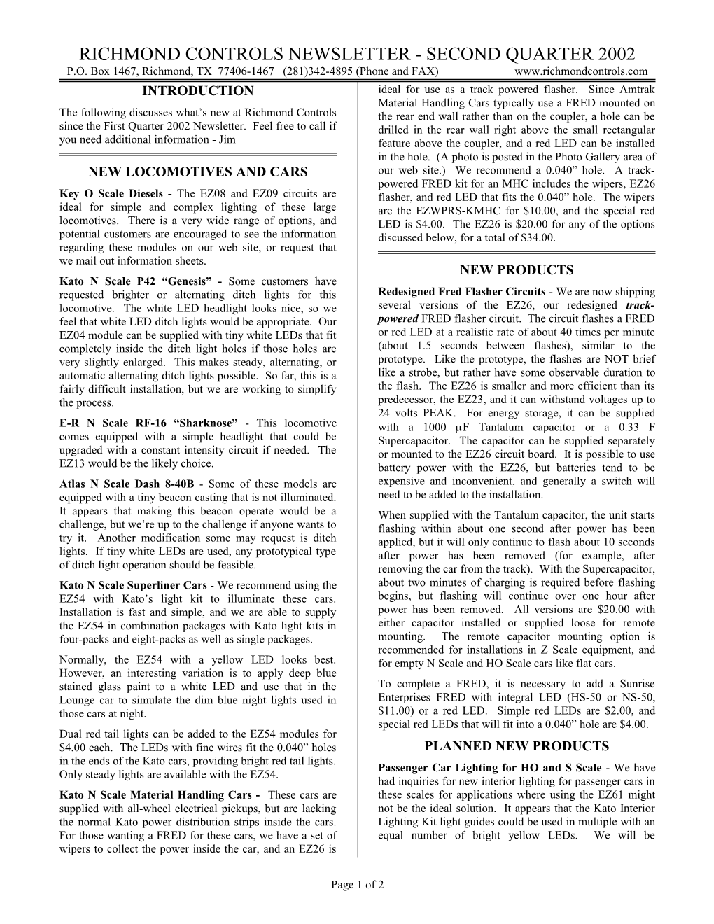 Richmond Controls Newsletter - Second Quarter 2002