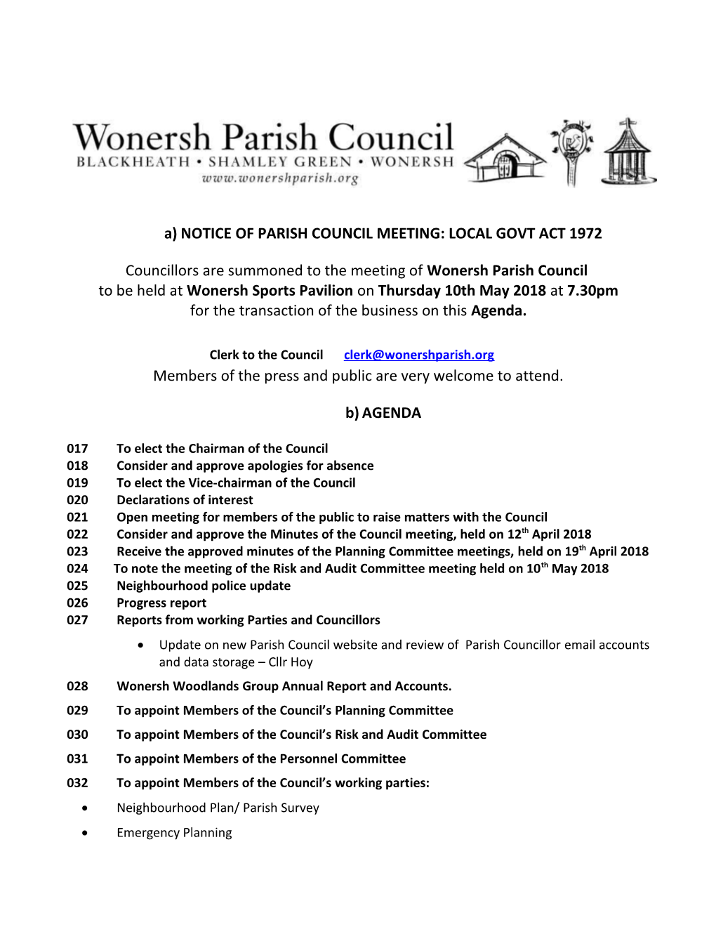 Notice of Parish Council Meeting: Local Govt Act 1972