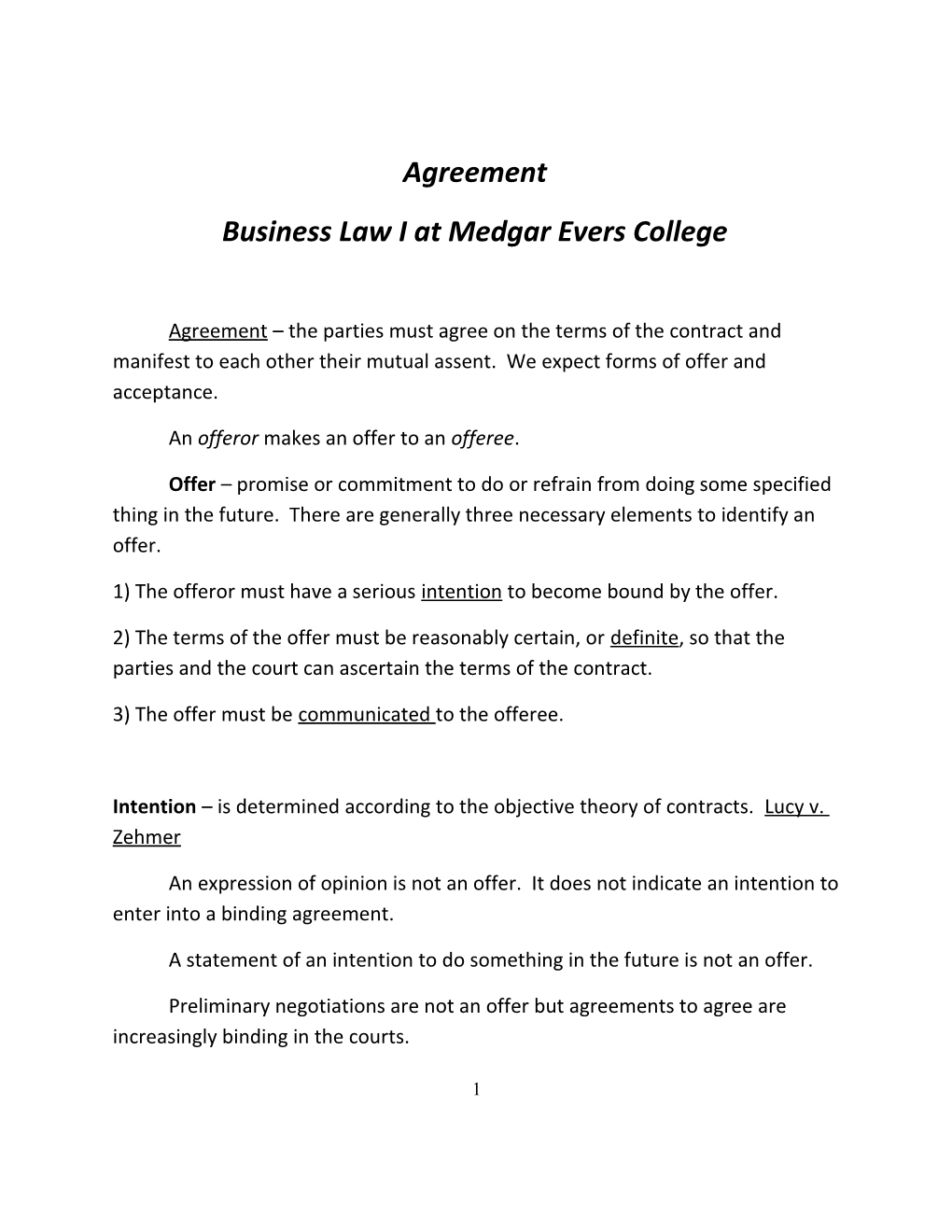 Business Law I at Medgar Evers College