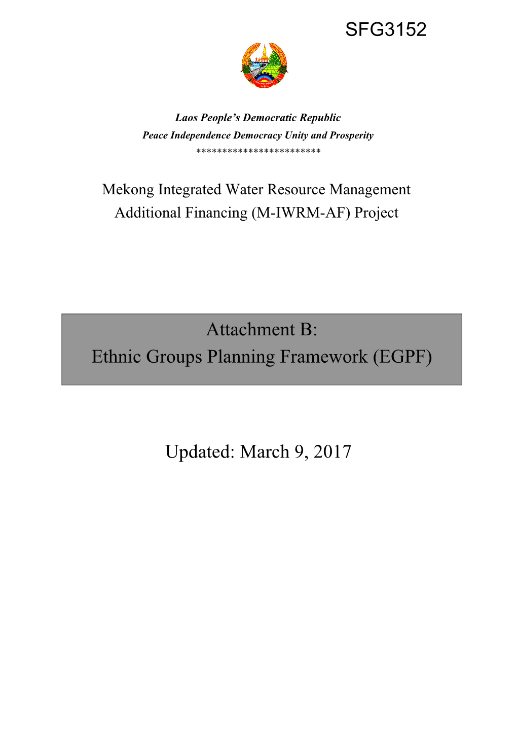 Lao PDR: Ethnic Groups Planning Framework (EGPF)