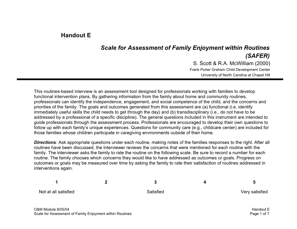 Scale for Assessment of Family Enjoyment Within Routines