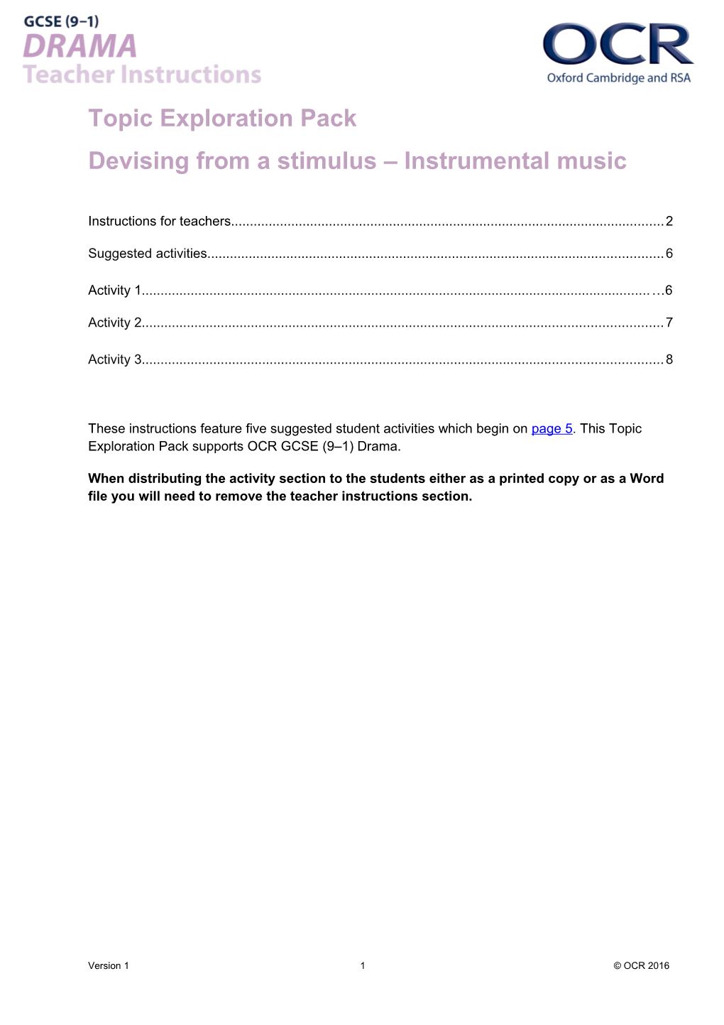 GCSE (9-1) Drama TEP - Devising from a Stimulus Instrumental Music